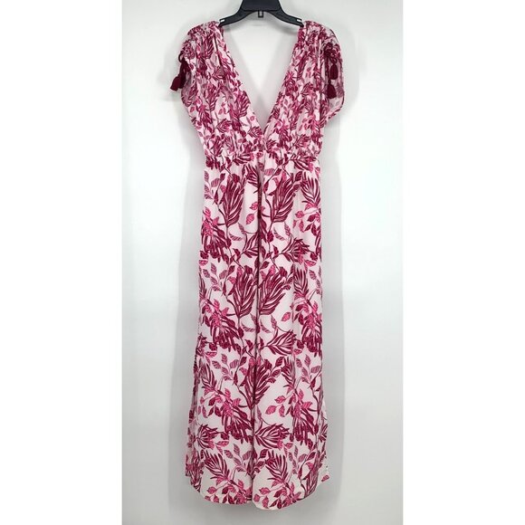 Cosita Linda Dress Pink Maxi Swim Coverup Floral Print VNeck Tassel - Picture 2 of 16